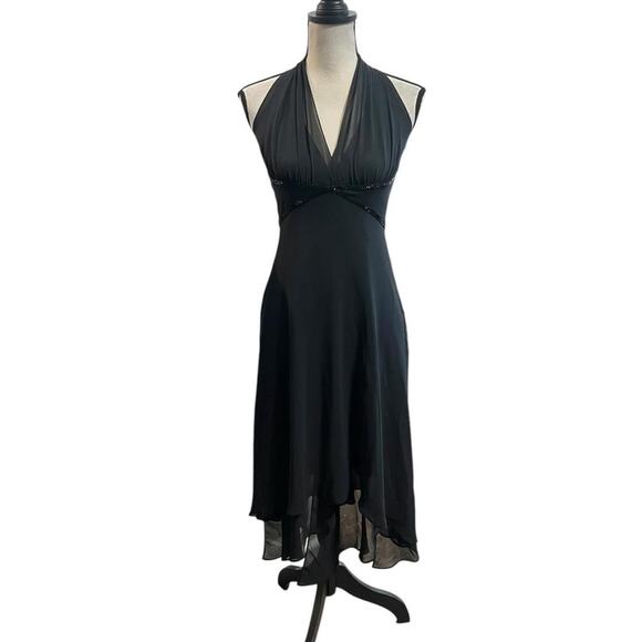 VTG Y2K Donna Morgan Black Beaded Sleeveless Halter Fairy Midi Dress 4/S - Picture 3 of 7
